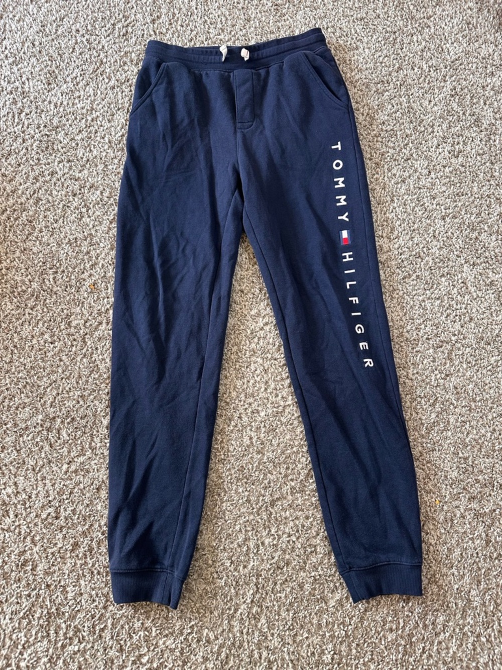 🇺🇸 Tommy Hilfiger Navy Sweatpants with Side Logo - Boys Size XL 🇺🇸